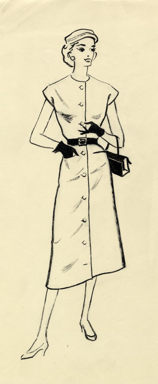Mulher de vestido com cinto, c1950. de Shirley Markham