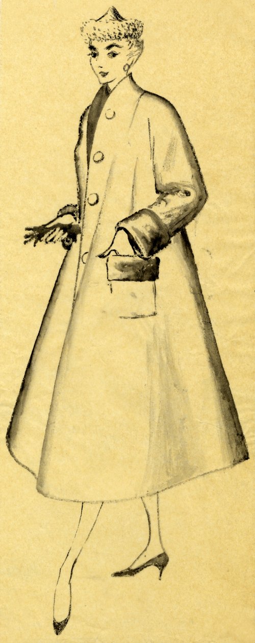 Mulher de casaco e chapéu pontudo, c1952. de Shirley Markham