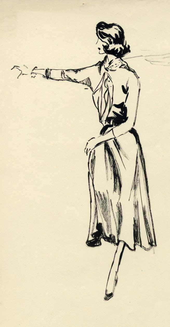Mulher de saia rodada com braço estendido, c1950. de Shirley Markham