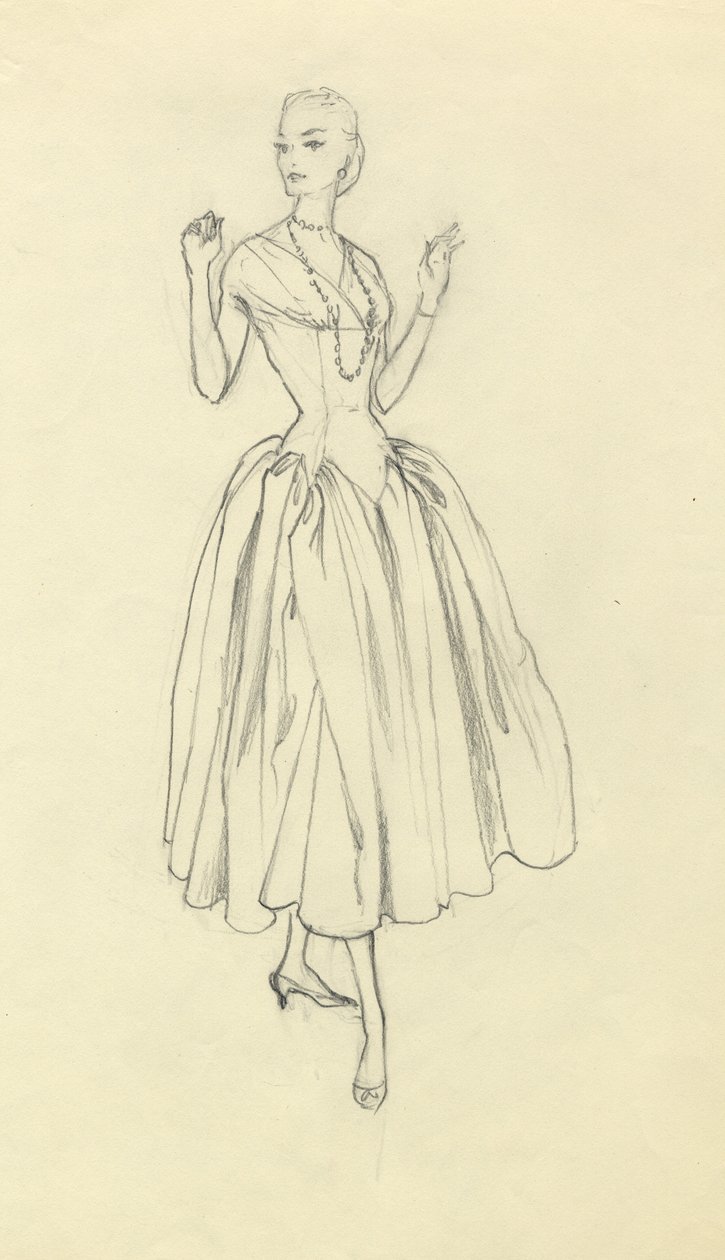 Mulher em vestido de cintura estreita, c1952. de Shirley Markham