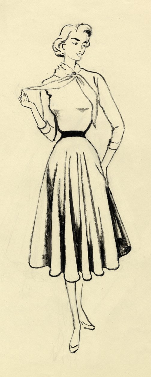 Mulher de suéter e saia rodada, c1950. de Shirley Markham