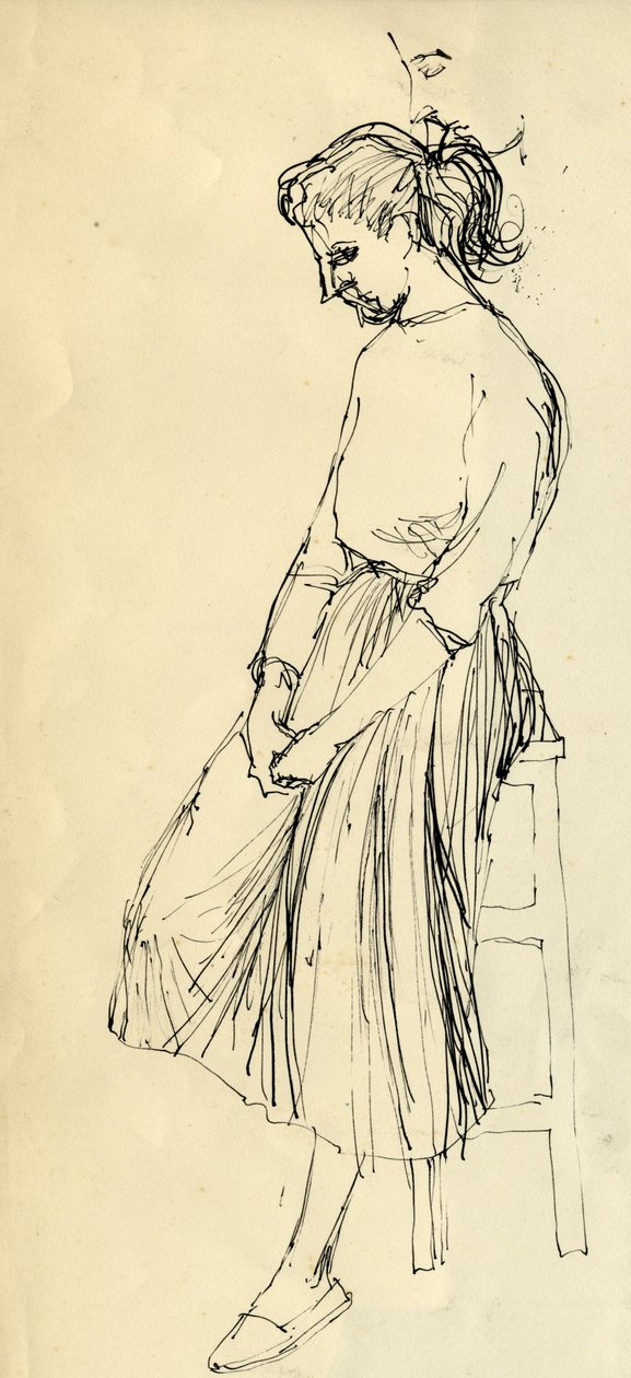 Mulher sentada em um banquinho, c1950. de Shirley Markham