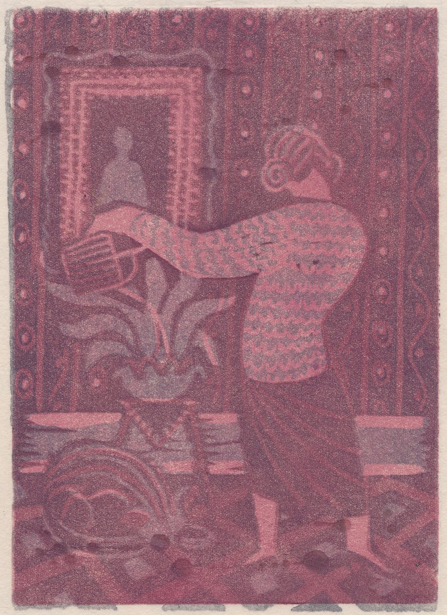 Mulher regando plantas, c1951. de Shirley Markham