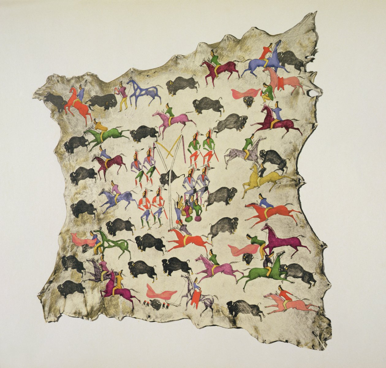 Caça ao búfalo (pigmento na pele de alce) de Shoshone Katsikodi School