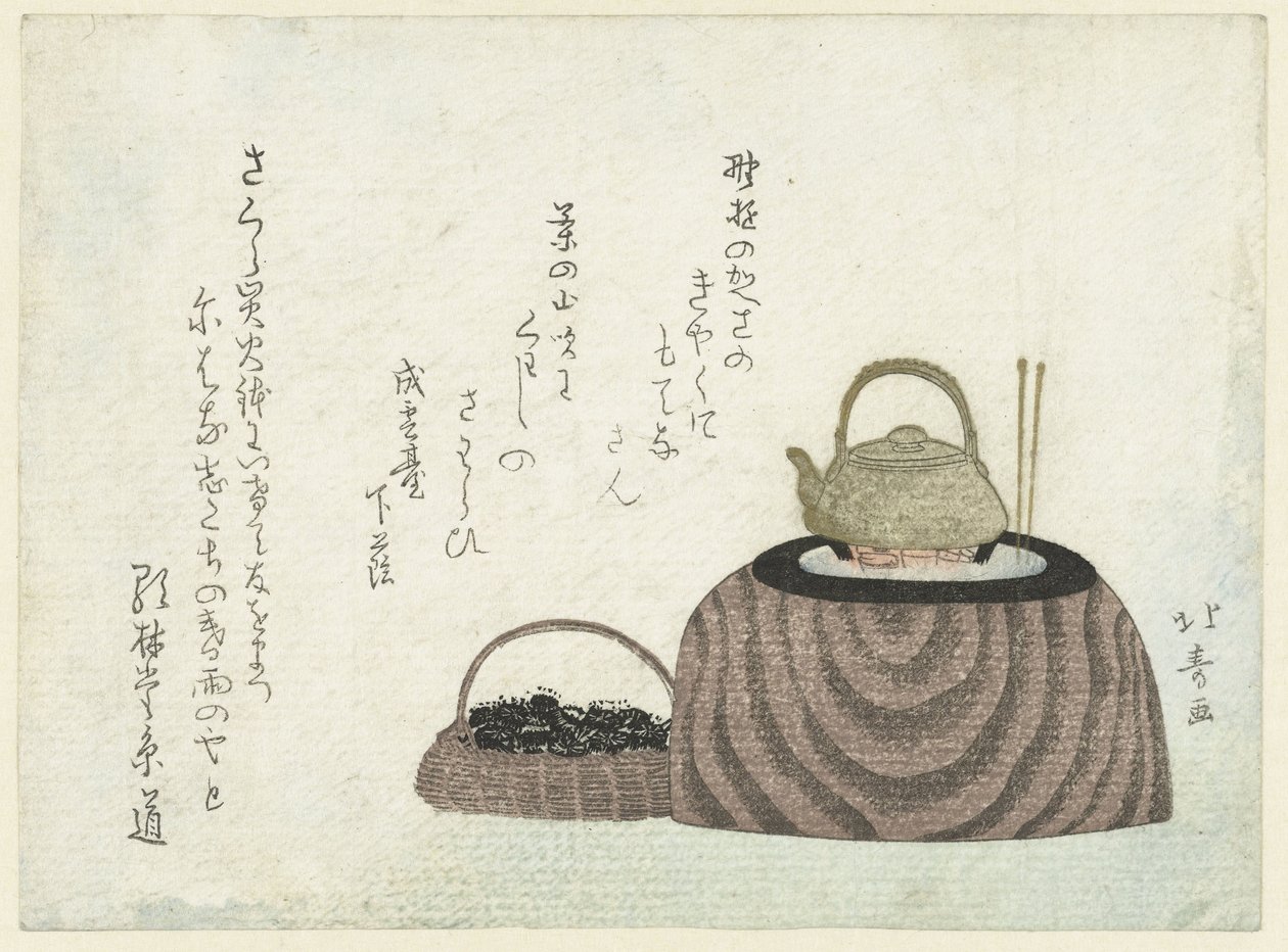 Uma chaleira de água num braseiro de Shotei Hokuju