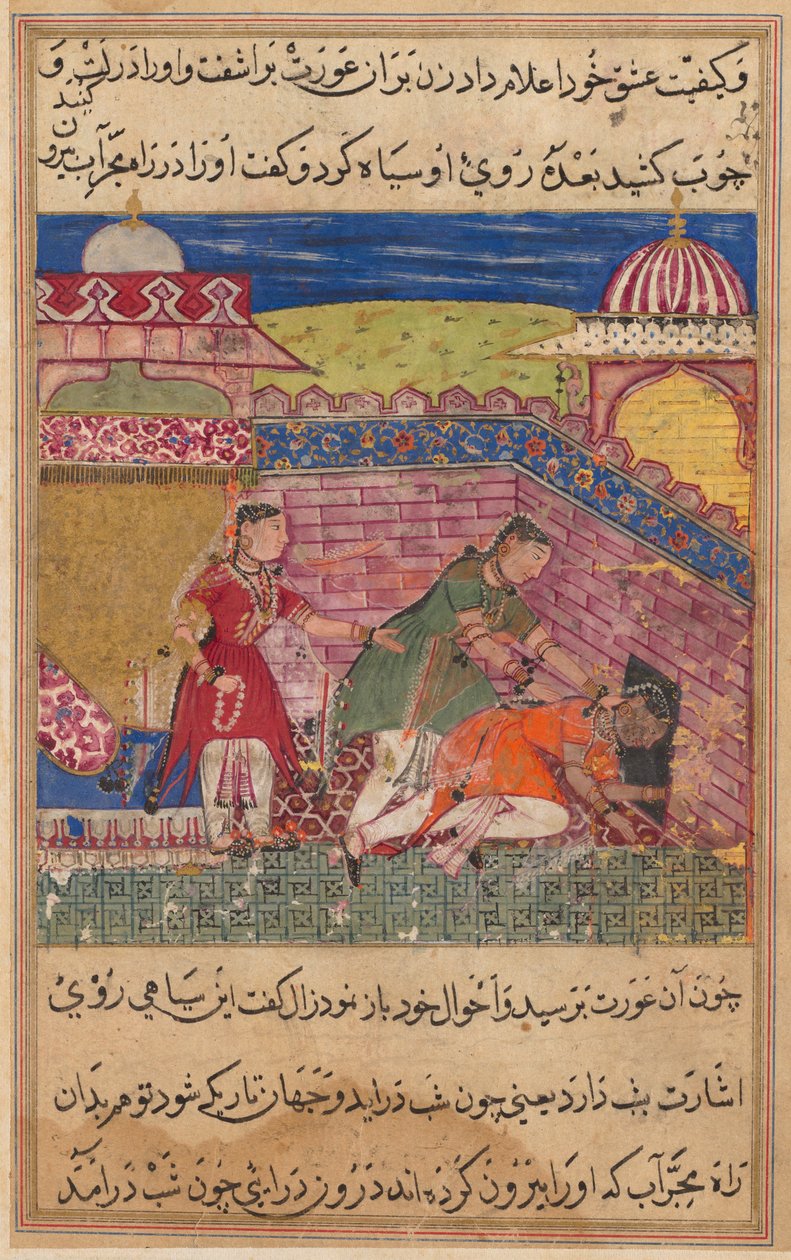 Página de Tales of a Parrot Tuti-nama: Oitava noite: A esposa enganadora ejeta..., 1558-1560. de Shravana