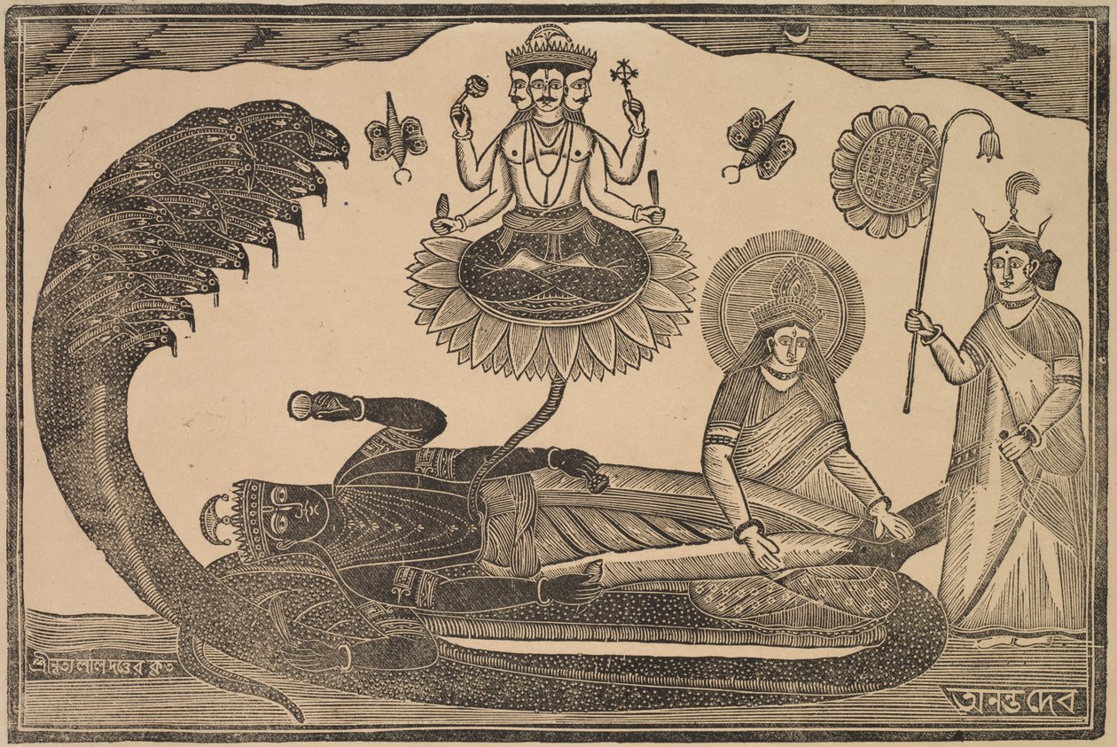 Anantasayan (Vishnu reclinado sobre a serpente Ananta) de Shri Gobinda Chandra Roy