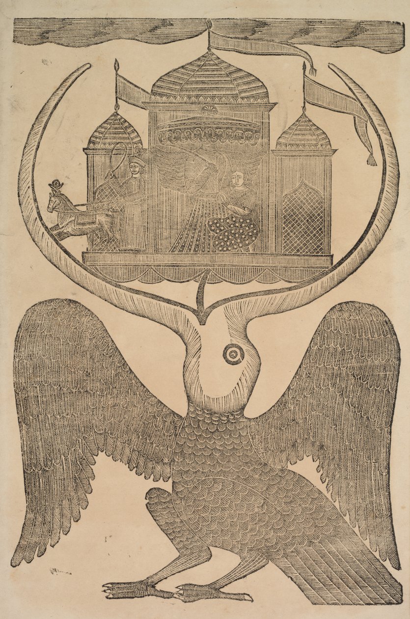 O pássaro mítico de Jatayu Ramaa atrapalha a carruagem de Ravanas, tentando impedir o sequestro de Sita, no século XIX. de Shri Gobinda Chandra Roy