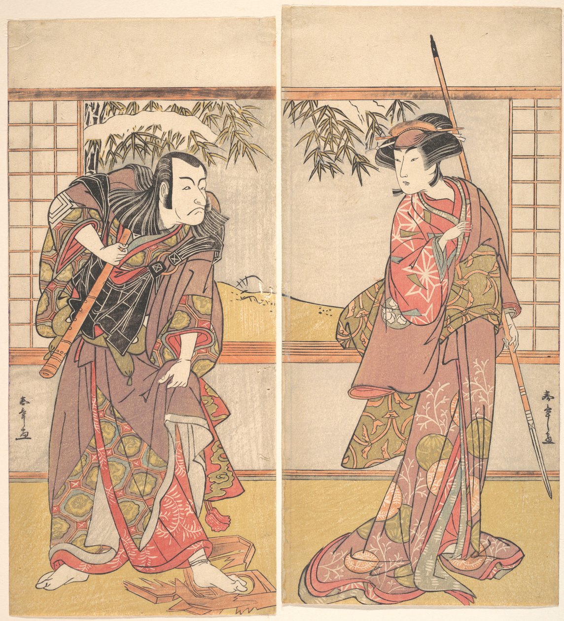 Atores Kabuki Osagawa Tsuneyo II e Ichikawa Danjuro V, ca. década de 1780. de Shunsho