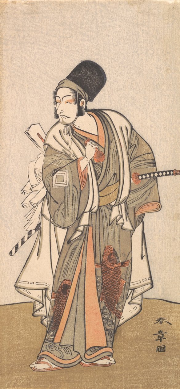 Figura em pé de um ator da família Ichikawa, provavelmente Danjuro IV, 1726-1792. de Shunsho