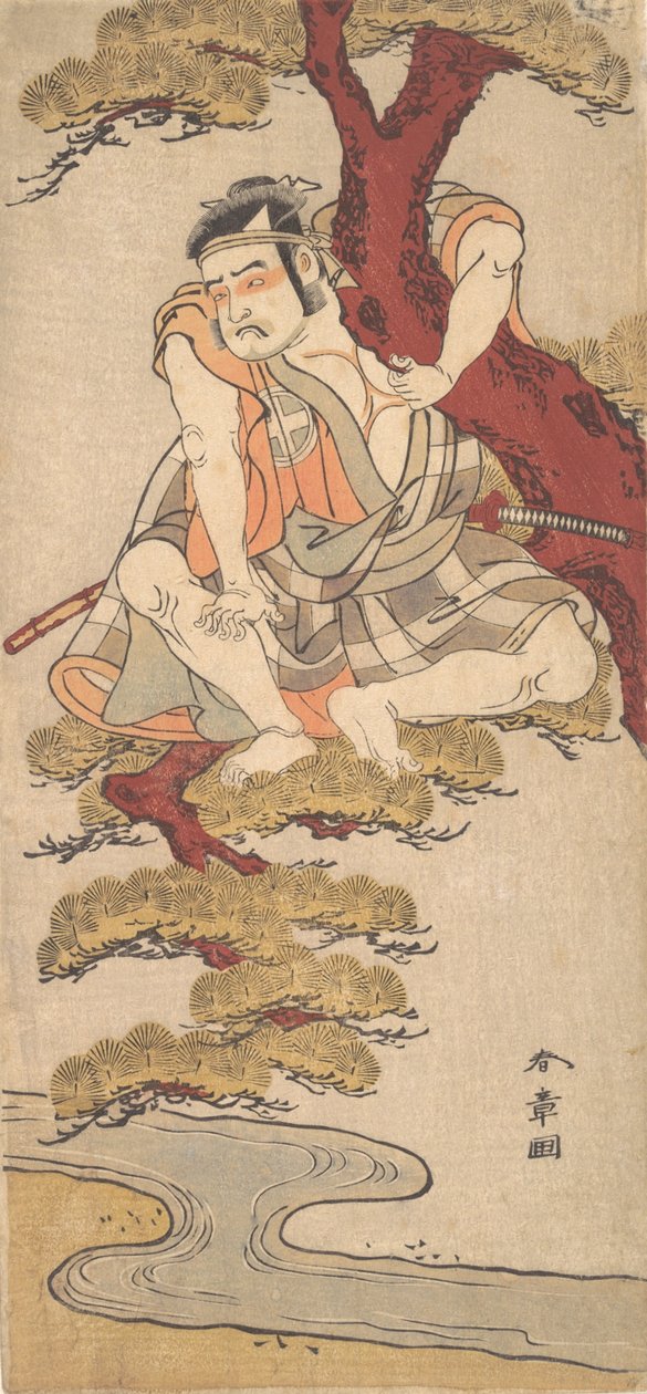 O ator Otani Hiroemon III Observando dos galhos de um pinheiro..., c. 1775. de Shunsho