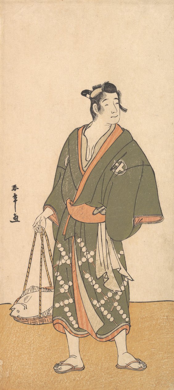 O ator Otani Hiroemon III como vendedor de peixes, 1726-1792. de Shunsho