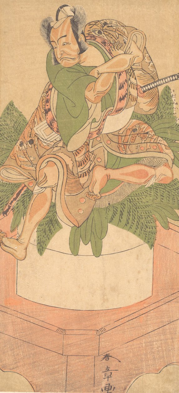 O Quarto Ichikawa Danjuro como servo Yakko sentado sobre um Grande Bolo de Mochi..., 1772. de Shunsho