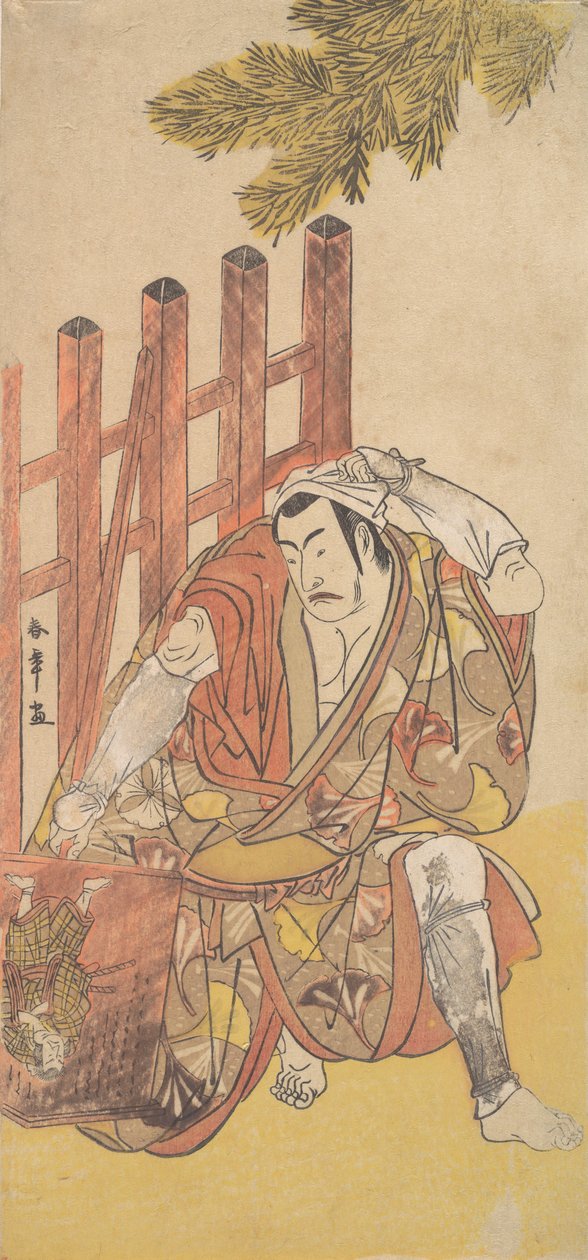 O Quarto Matsumoto Koshiro como um Fora da Lei Olhando para um Ninsogaki de Madeira, ca. 1779-83. de Shunsho