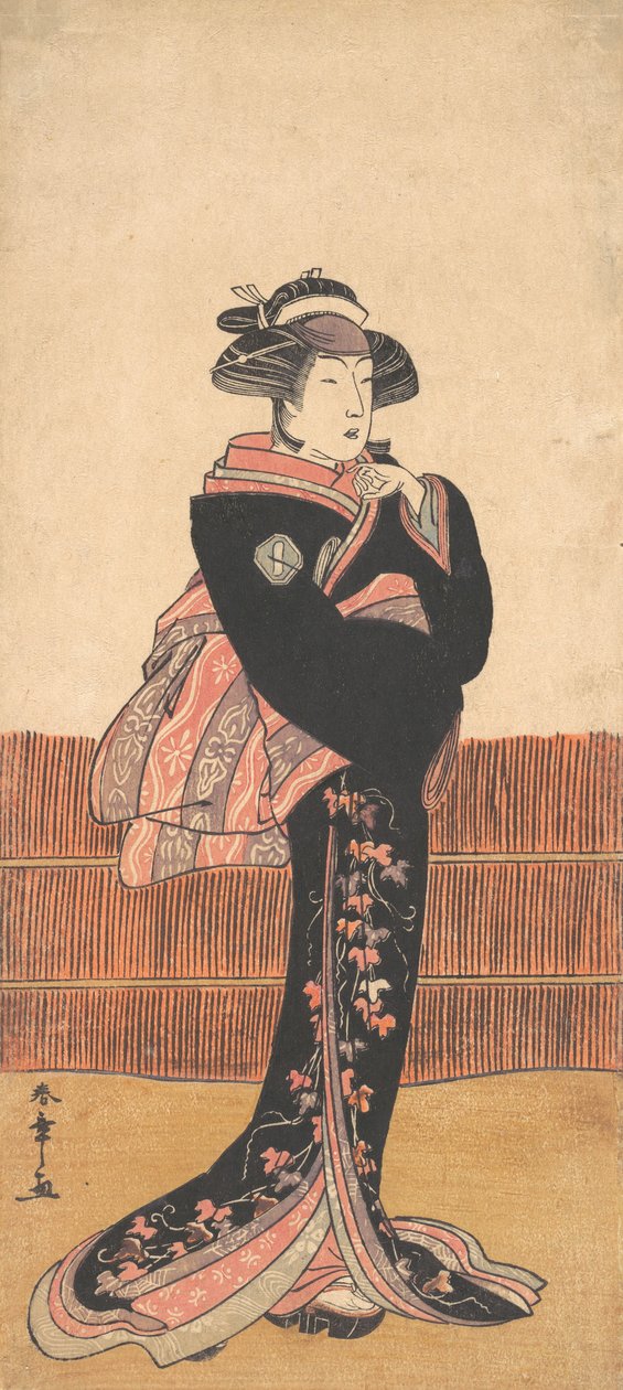 O terceiro Azuma Tozo como uma mulher em um quimono preto, provavelmente 1782. de Shunsho