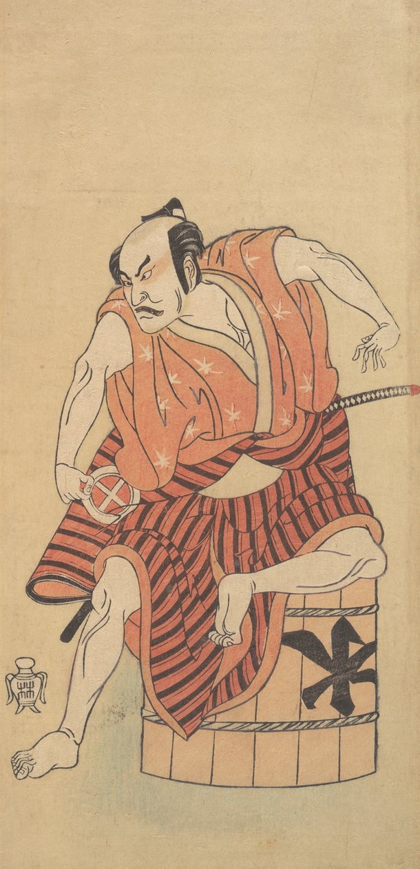 O Terceiro Otani Hiroemon como um Otokodate sentado em uma banheira invertida, 1768 ou 1769. de Shunsho