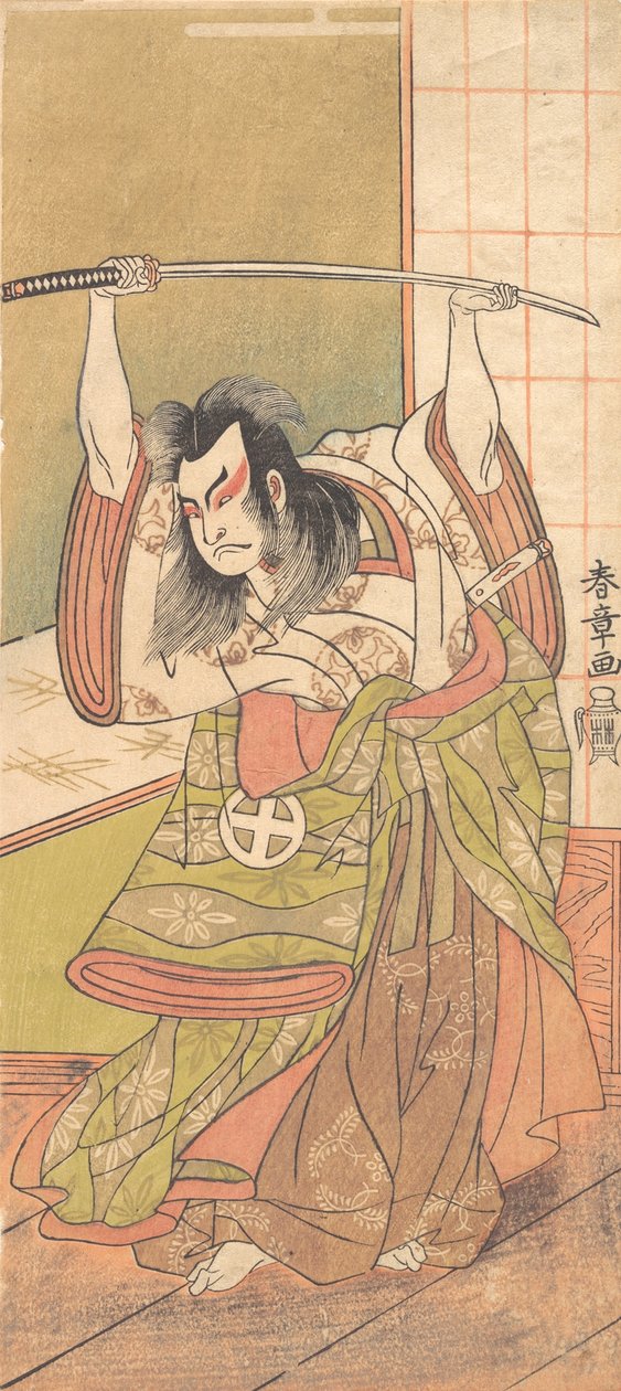 O Terceiro Otani Hiroji como um Daimyo em pé no Engawa, ca. 1771. de Shunsho
