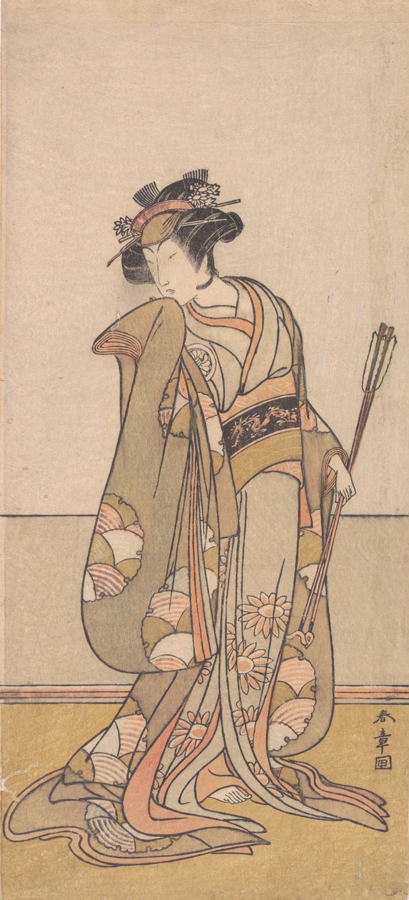 O terceiro Segawa Kikunojo como uma mulher caminhando para a direita, 1774 ou 1775. de Shunsho
