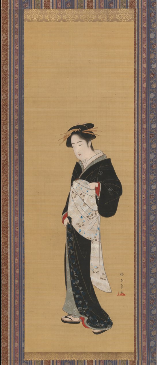 Mulher em um quimono preto, 1783-89. de Shunsho