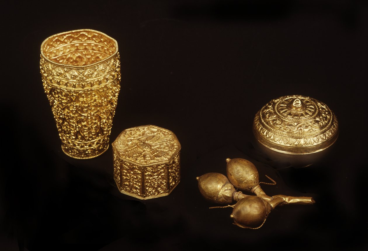 Objetos ayutthayan (ouro) de Siamese School