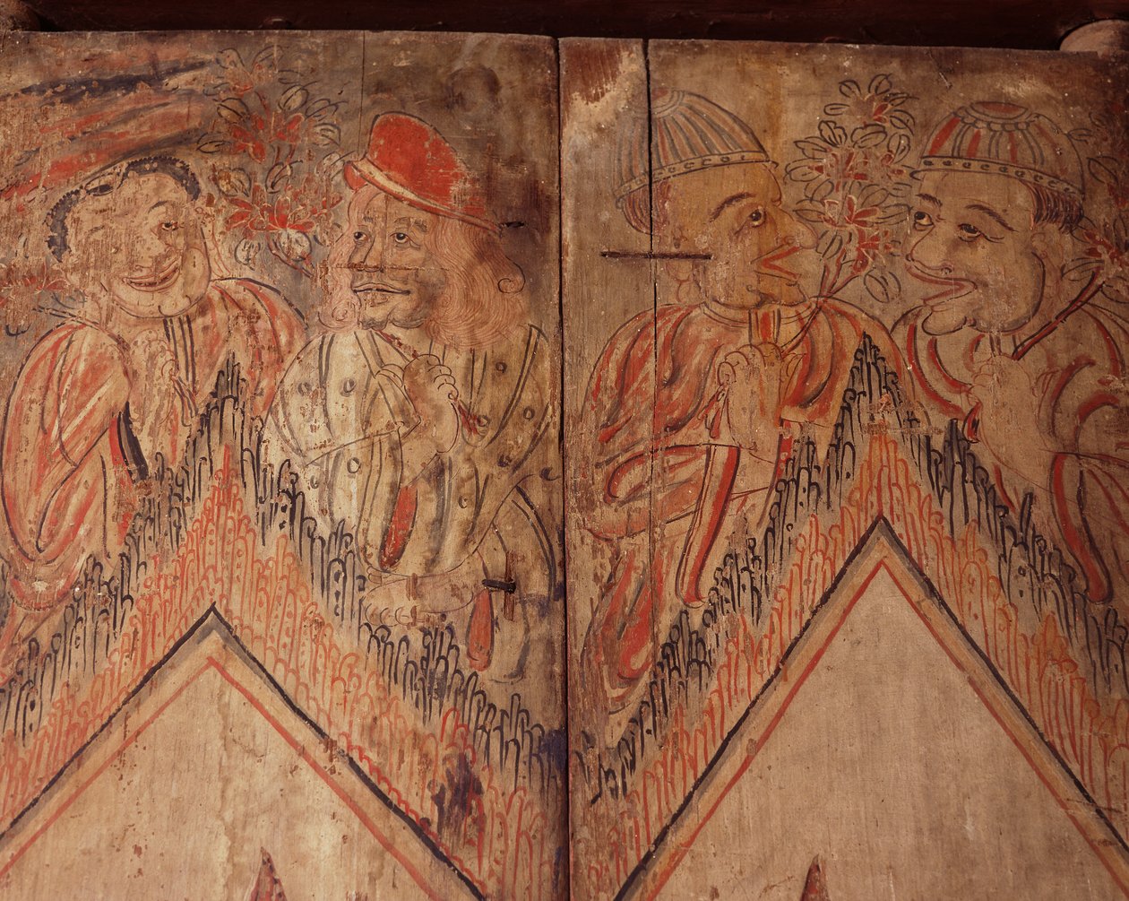 Detalhe de uma porta com figuras de estrangeiros de Siamese School