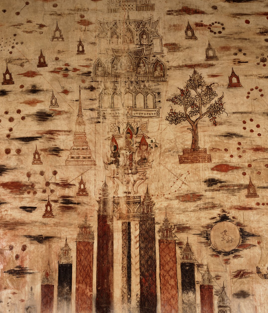 Mural representando o Monte Meru, 1734 (pintura em pedra) de Siamese School