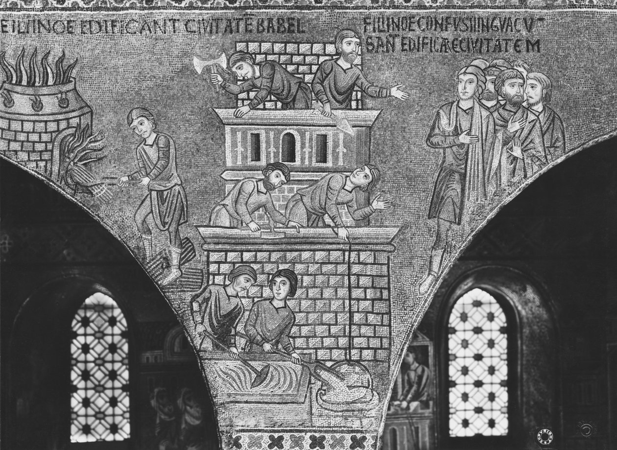 A construção da torre de Babel (mosaico) de Sicilian School