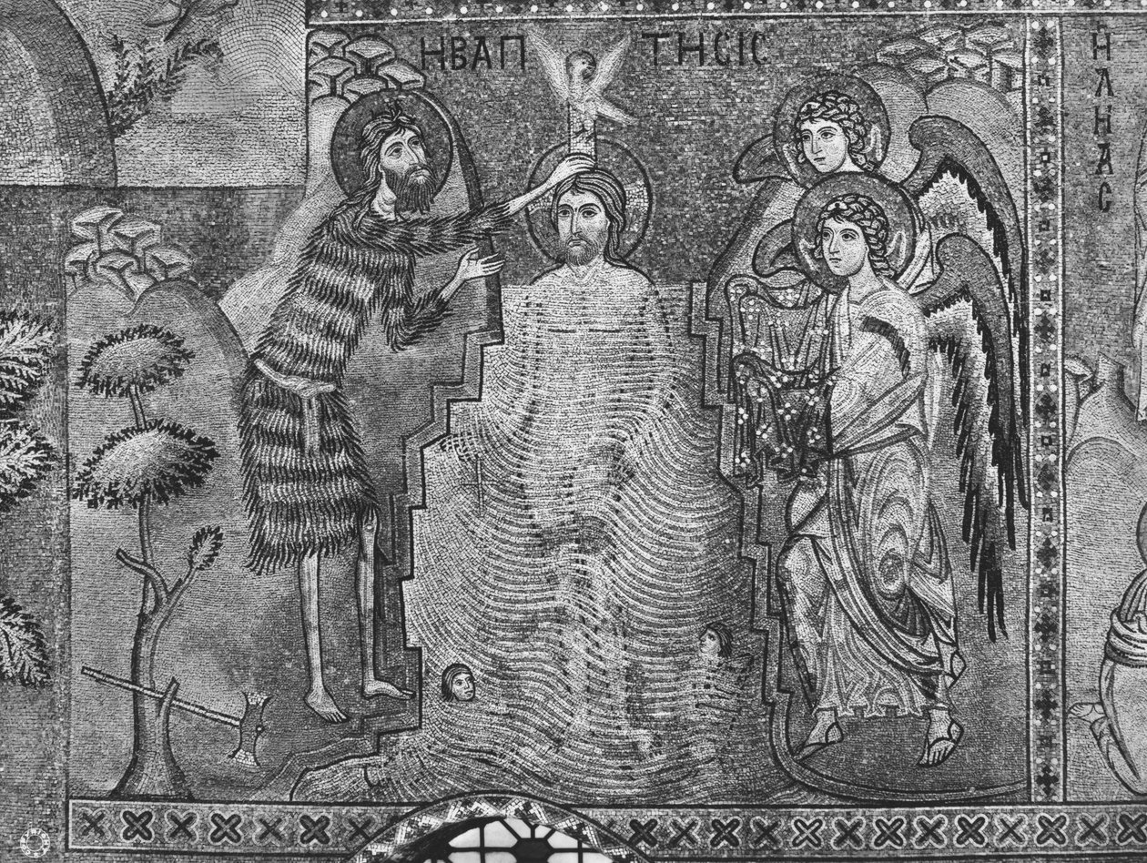 Baptismo de Cristo por São João Batista (mosaico) de Sicilian School
