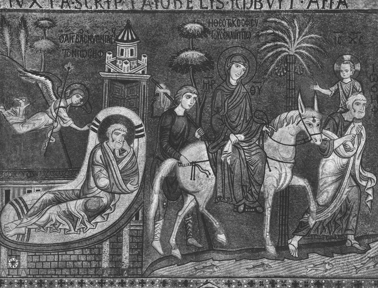 Sonho de José e Voo para o Egito (mosaico) de Sicilian School