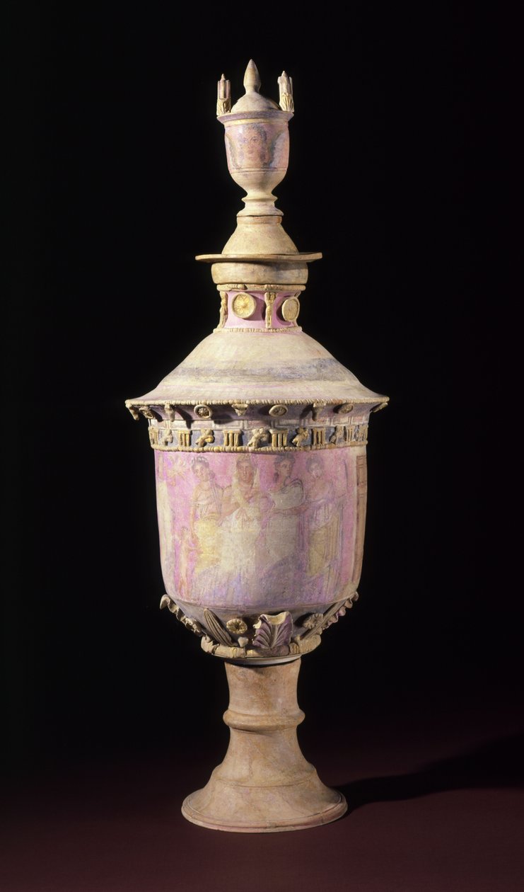 Vaso funerário (Lebes Gamikos), c.250-225 aC (cerâmica com pintura e douramento) de Sicilian School