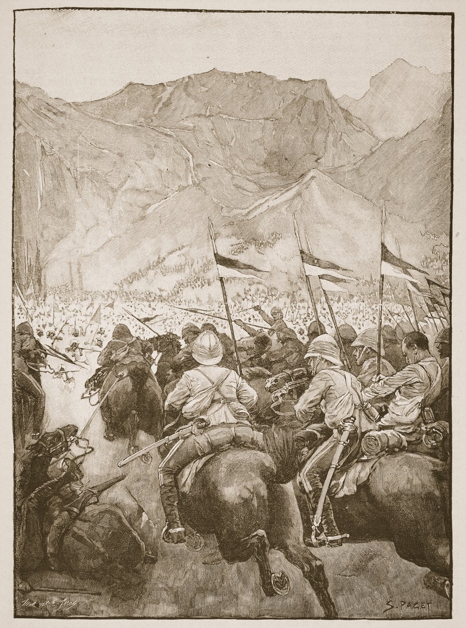 Coronel Cleland conduziu seus lanceiros, ilustração de "Batalhas do século XIX" de Archibald Forbes, GA Henty e Major Arthur Griffiths de Sidney Paget