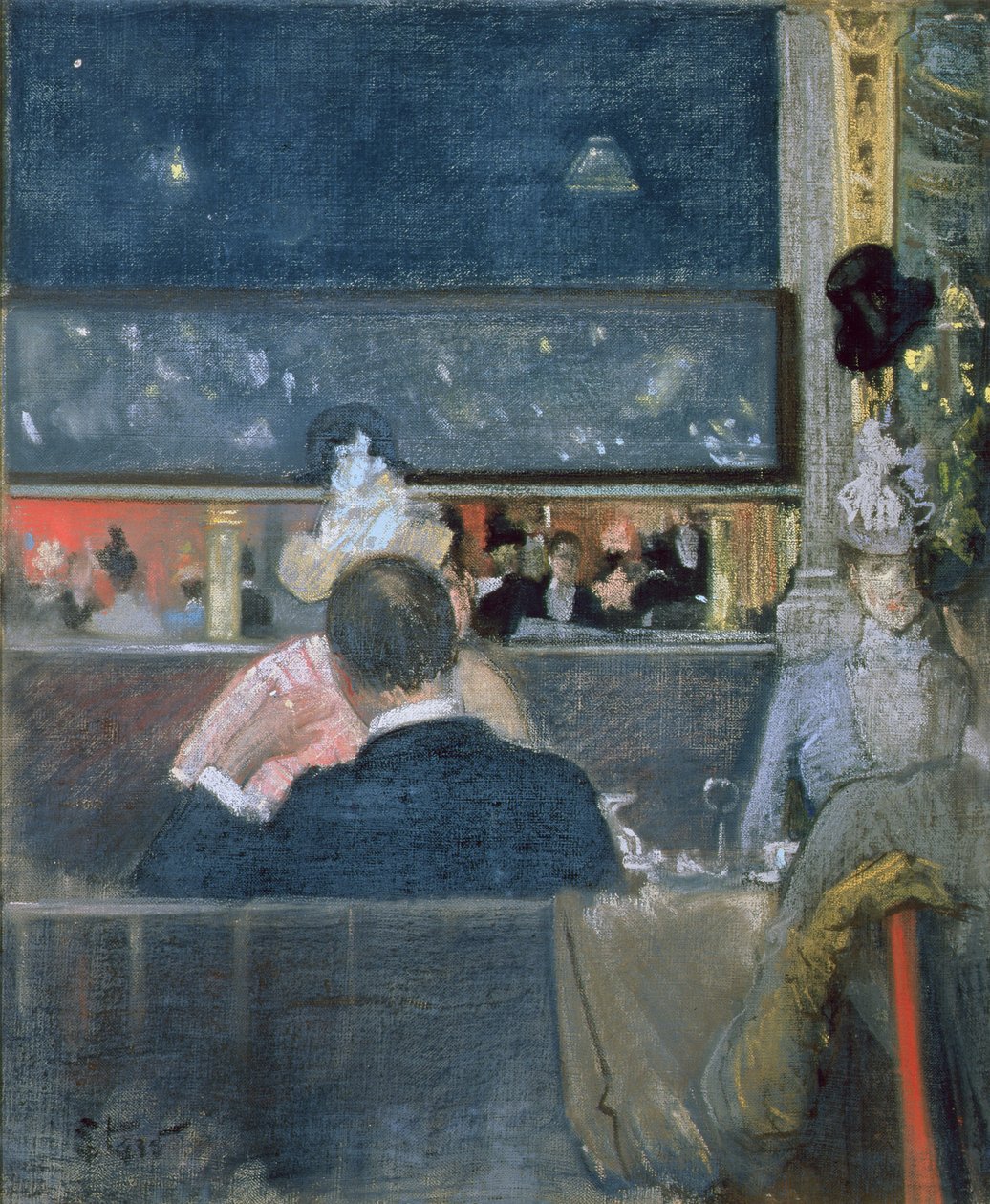 No Café Real, 1888 (pastel sobre tela) de Sidney Starr