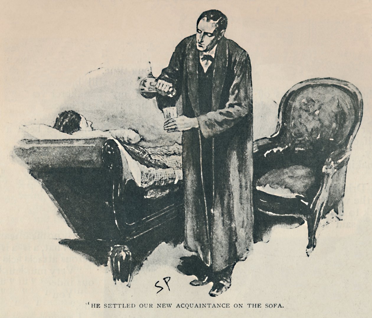 Ele estabeleceu nosso novo conhecido no sofá, 1892 de Sidney Paget