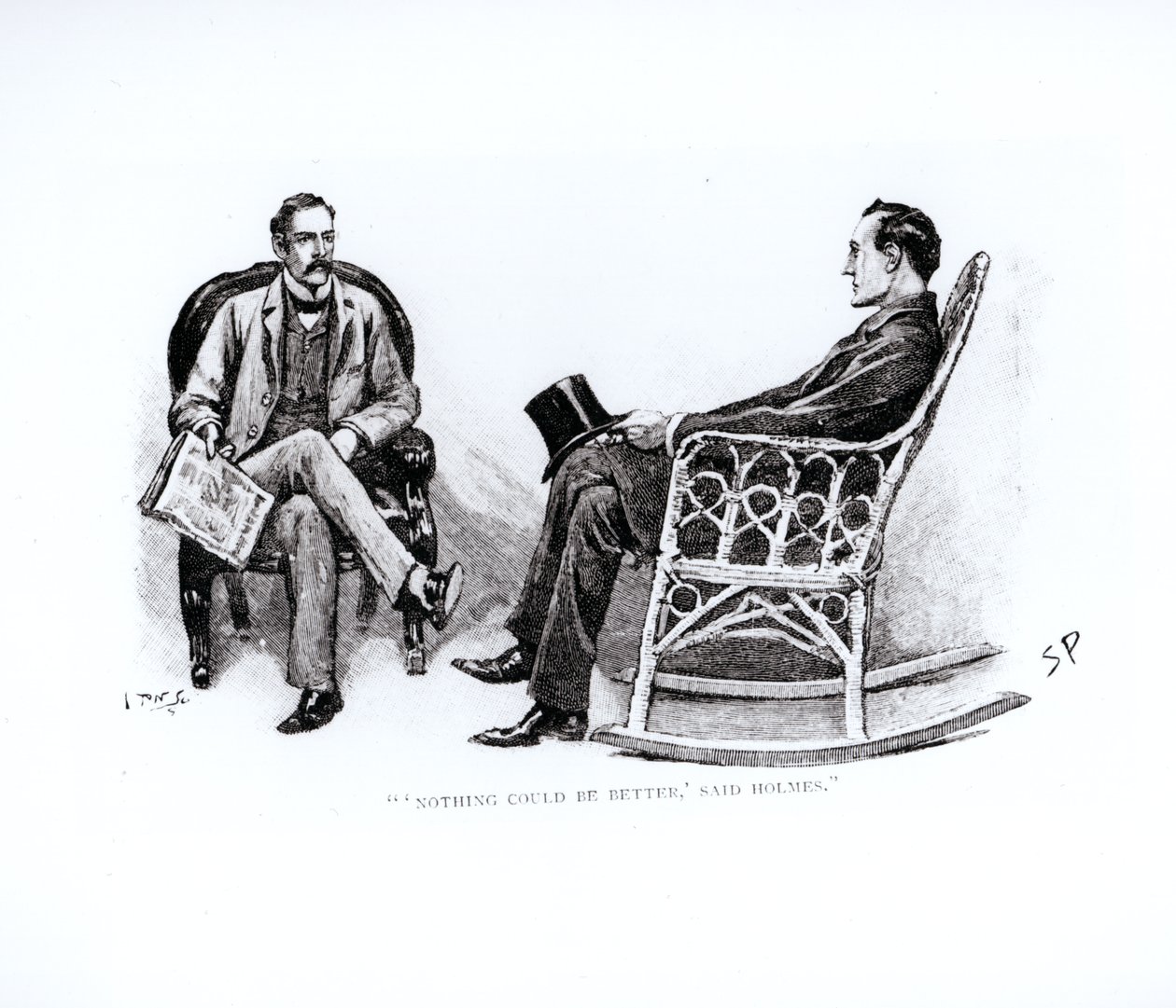 "Nada poderia ser melhor", disse Holmes, ilustração de "The Stockbroker&39;s Clerk", de Arthur Conan Doyle (1859-1930), publicada na "Strand Magazine", em março de 1893. de Sidney Paget