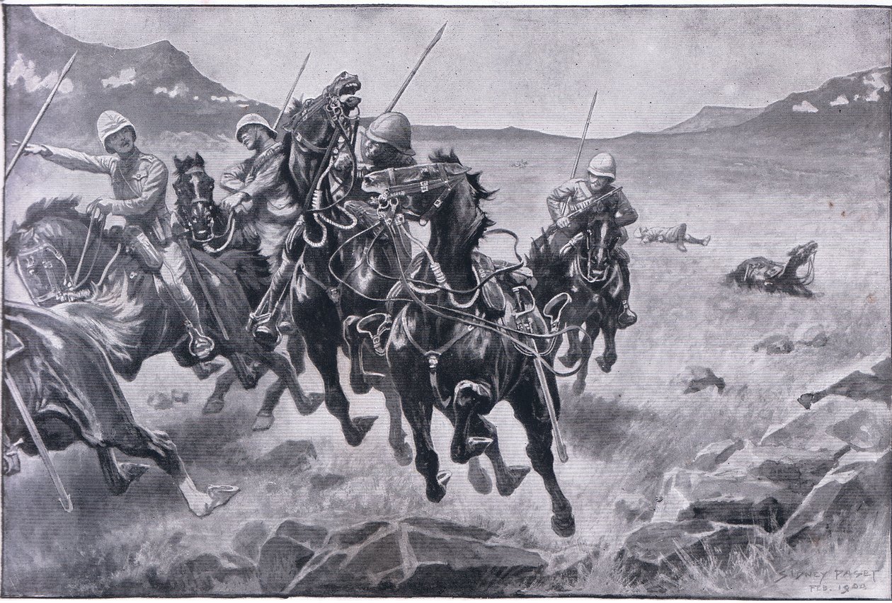 Correndo a manopla: uma patrulha de lancer sob fogo cruzado (litho) de Sidney Paget