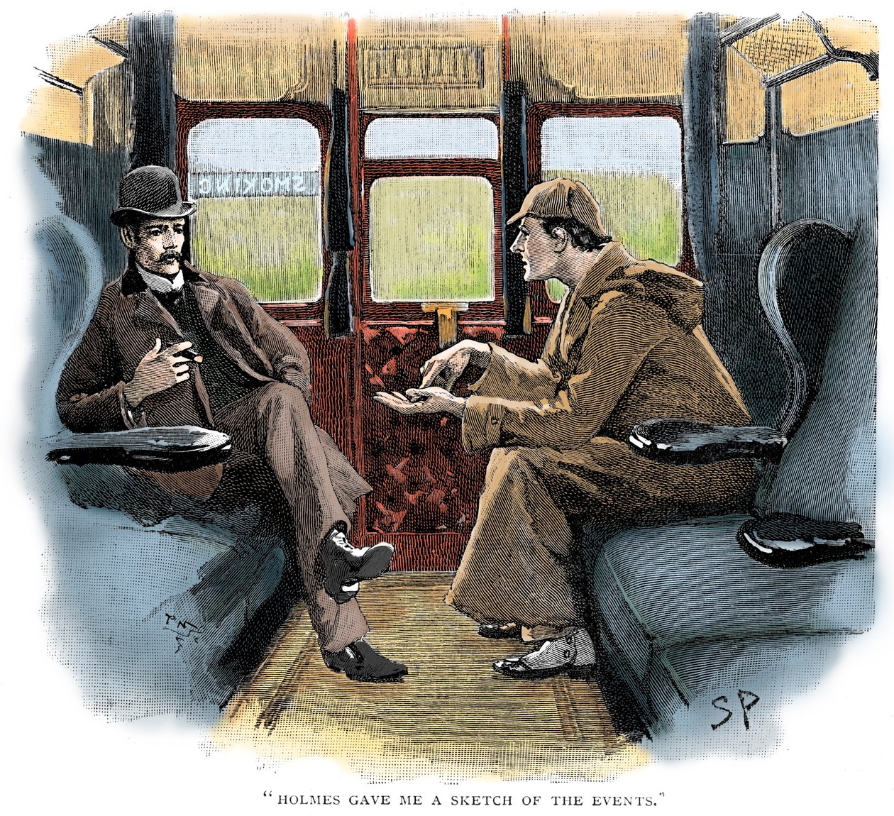 A aventura de Silver Blaze, Holmes e Watson no trem de Sidney Paget