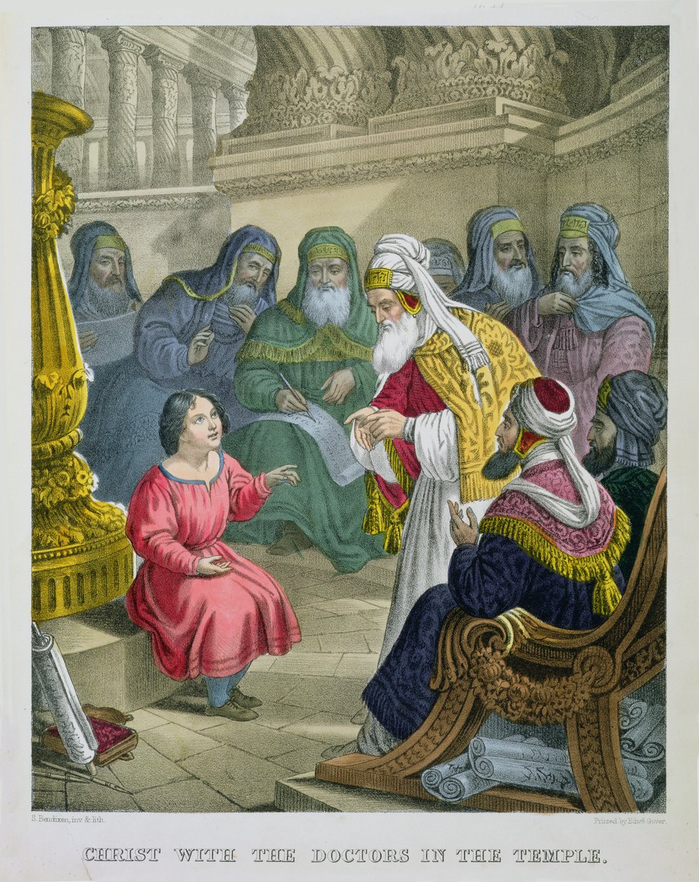 Cristo com os doutores no templo, de uma bíblia impressa por Edward Gover, de 1870 de Siegfried Detler Bendixen