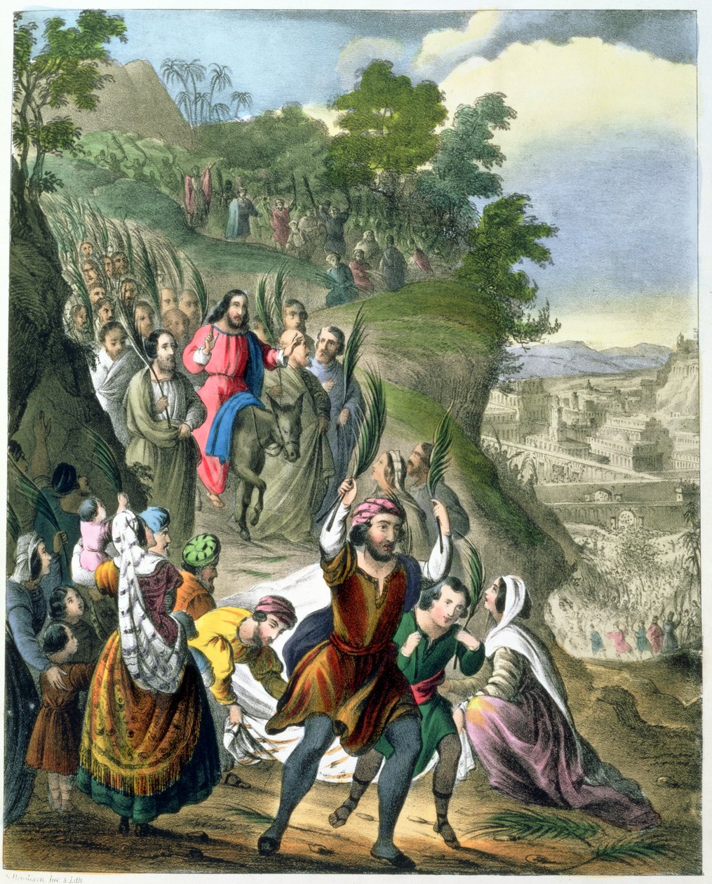 Entrada Triunfal de Cristo em Jerusalém, de uma bíblia impressa por Edward Gover, de 1870 de Siegfried Detler Bendixen