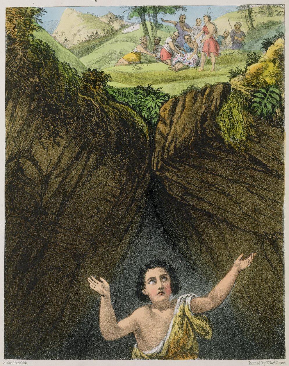 Joseph Cast in the Pit por seus irmãos, de uma Bíblia impressa por Edward Gover, de 1870 de Siegfried Detler Bendixen