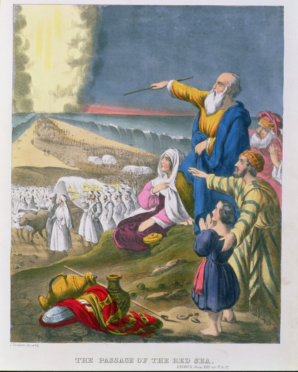 Moses Parting the Red Sea, de uma bíblia impressa por Edward Gover, de 1870 de Siegfried Detler Bendixen