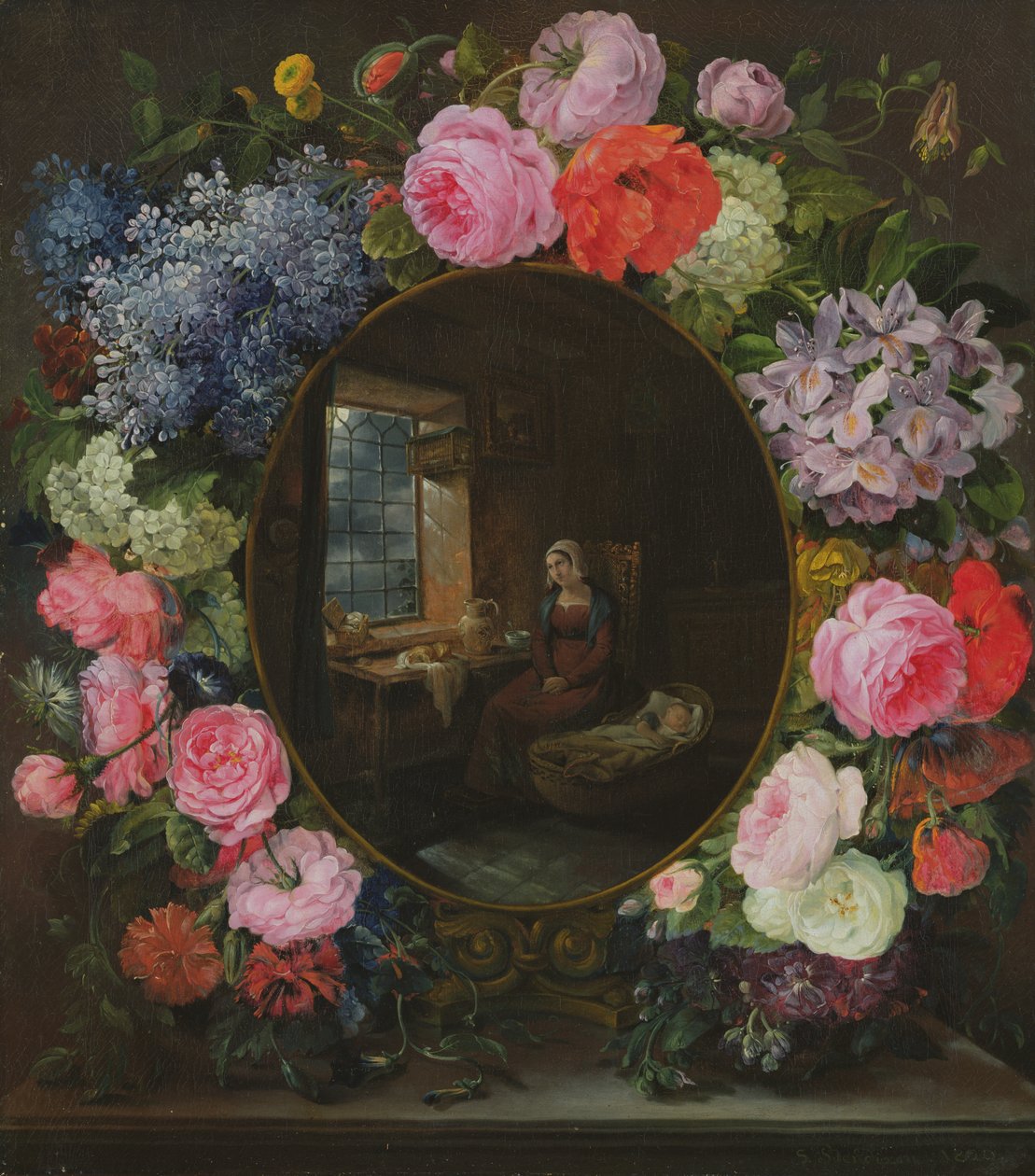 Mãe e filho em uma guirlanda de flores, 1829 de Siegfried Detler Bendixen