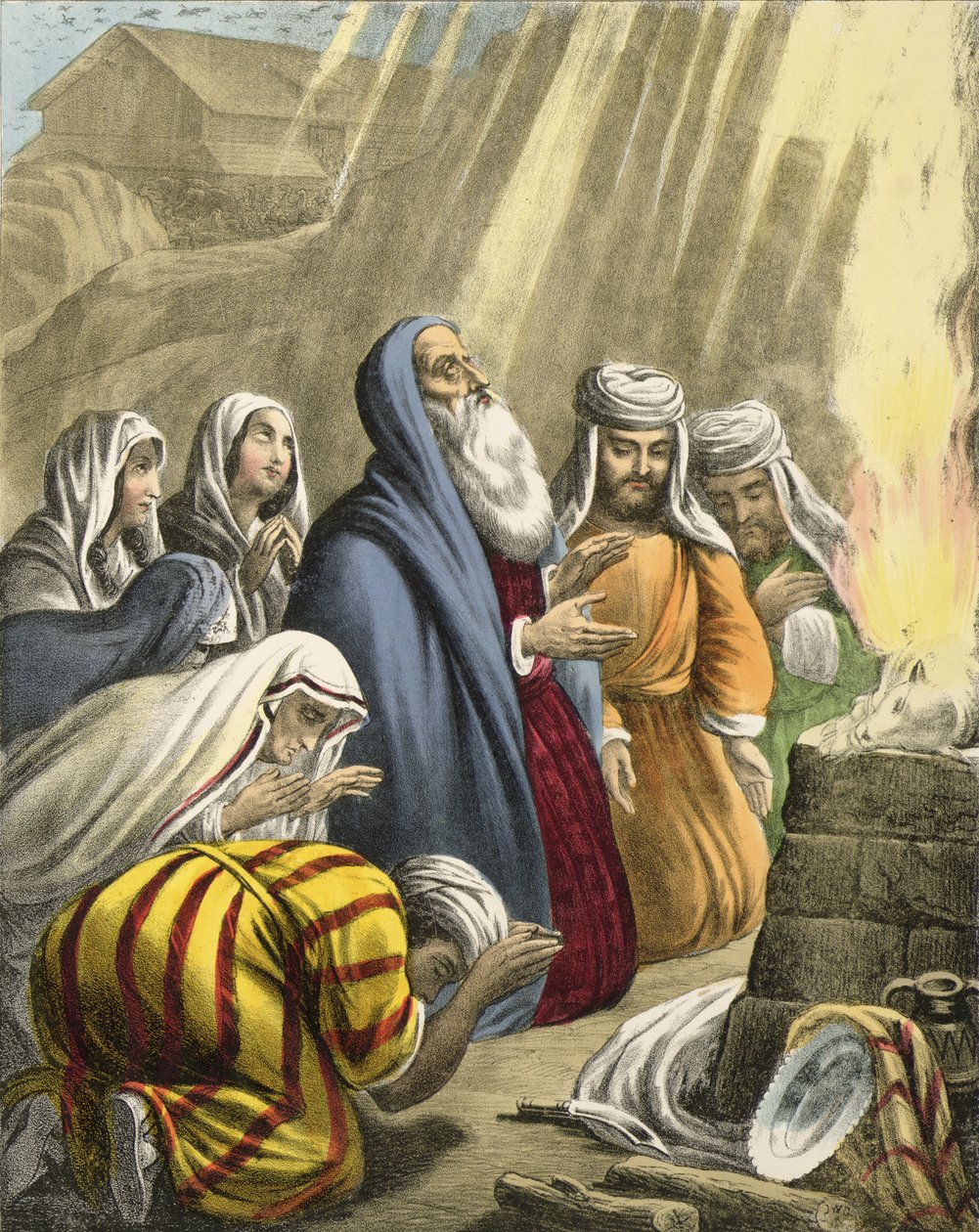 O Sacrifício de Noé em Deixando a Arca, de uma bíblia impressa por Edward Gover, de 1870 de Siegfried Detler Bendixen
