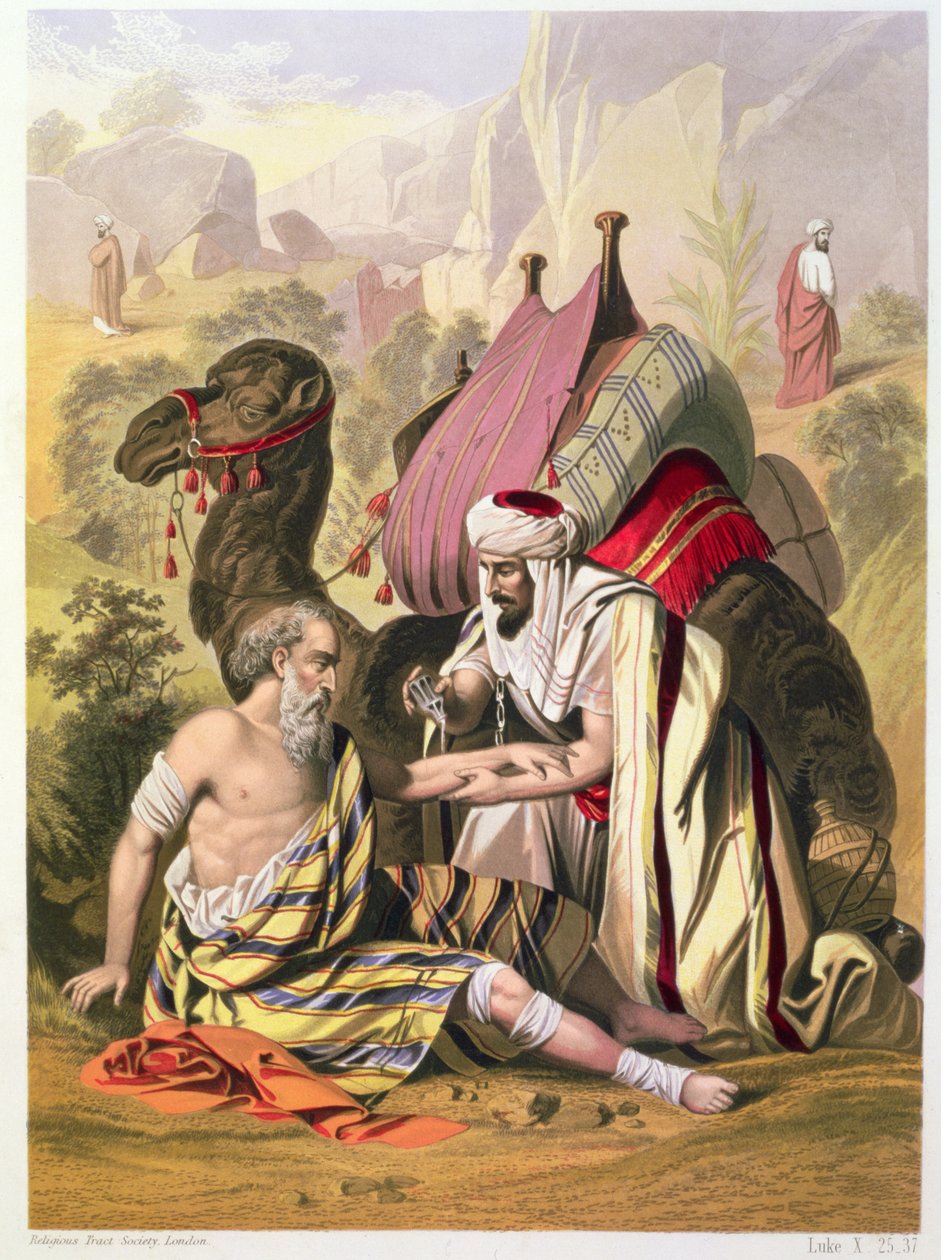 O bom samaritano, de uma bíblia impressa por Edward Gover, de 1870 de Siegfried Detler Bendixen