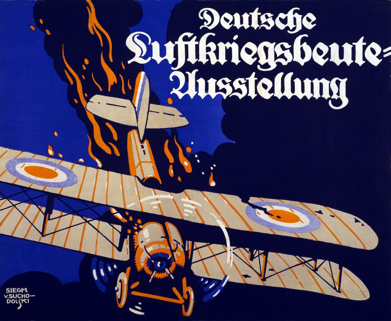 Cartaz publicitário da exposição de espólio da guerra aérea alemã, 1918 de Siegmund von Suchodolski