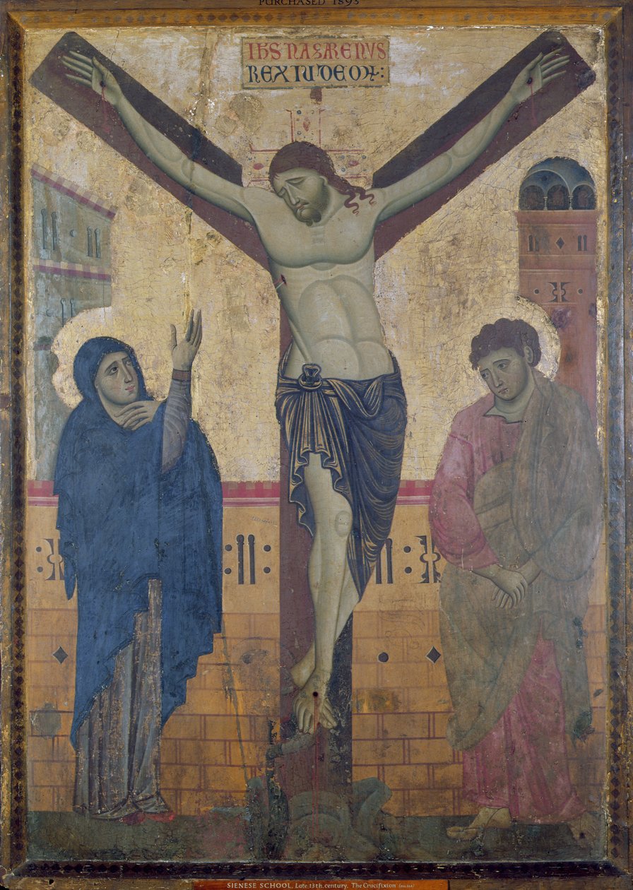 Crucificação, c.1285 (têmpera com ouro no painel) de Sienese School