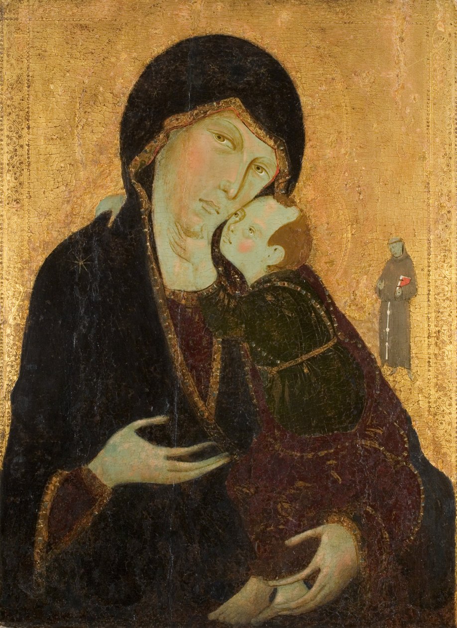Madonna e Criança com São Francisco, c.1285 (têmpera no painel) de Sienese School