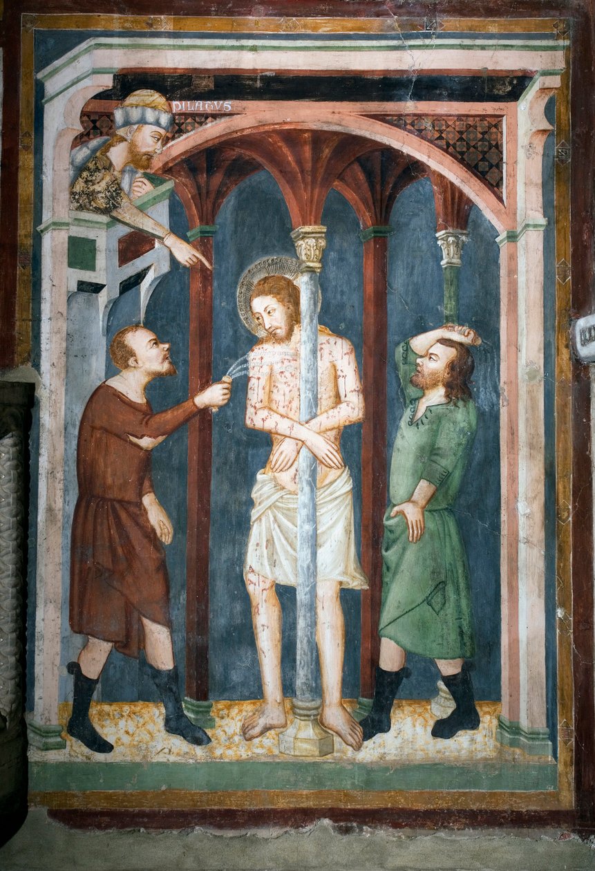 O afresco flagelado da escola de Siena. Século 14. Igreja Superior. Mosteiro de São Benedetto de Sienese School