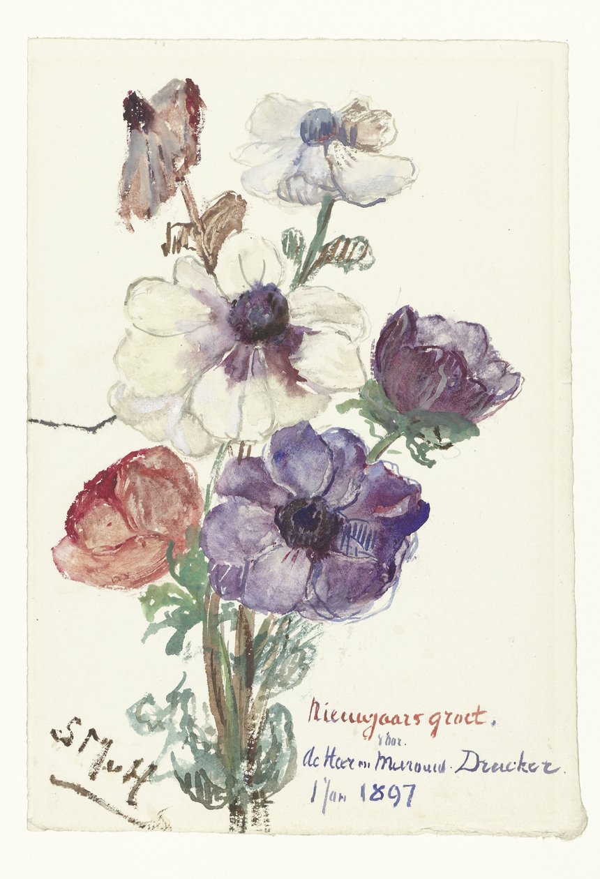Saudações de ano novo com anêmonas de Sientje Mesdag van Houten