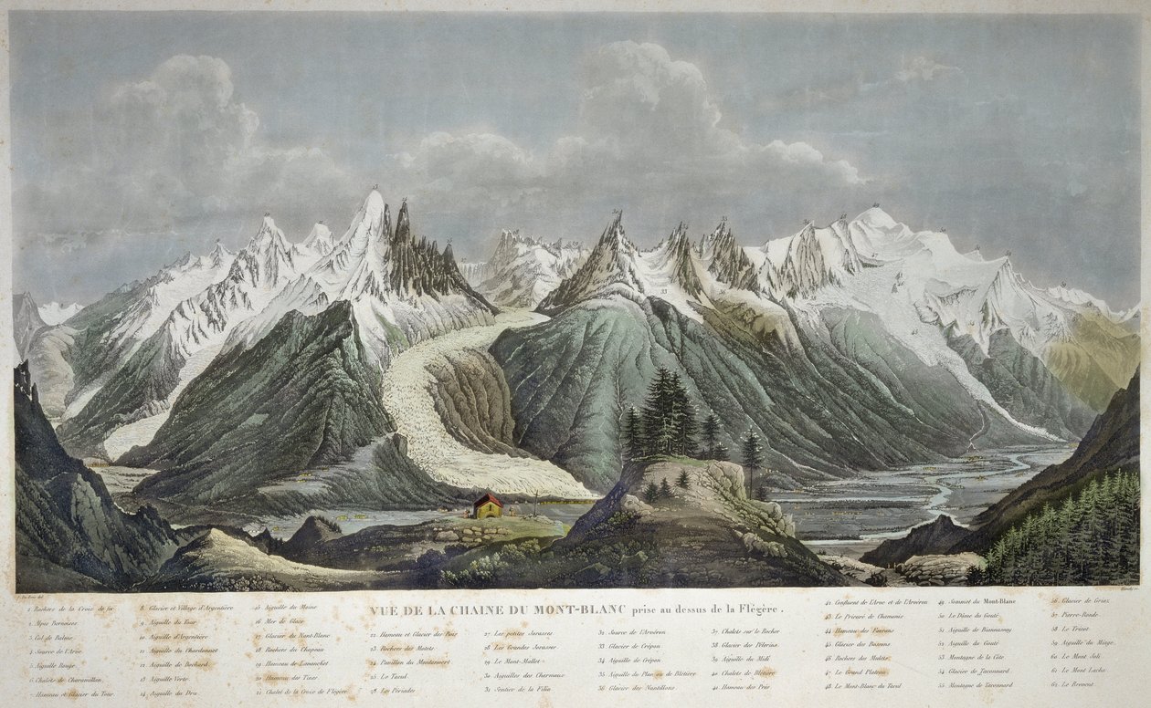 Vista do maciço do Mont Blanc (Mont Blanc) - VISTA DA CHAINE DU MONT BLANC TOMADA Acima do FLEGERE POR SIGISMOND HIMELY 1801-1872 - de Sigismond Himely