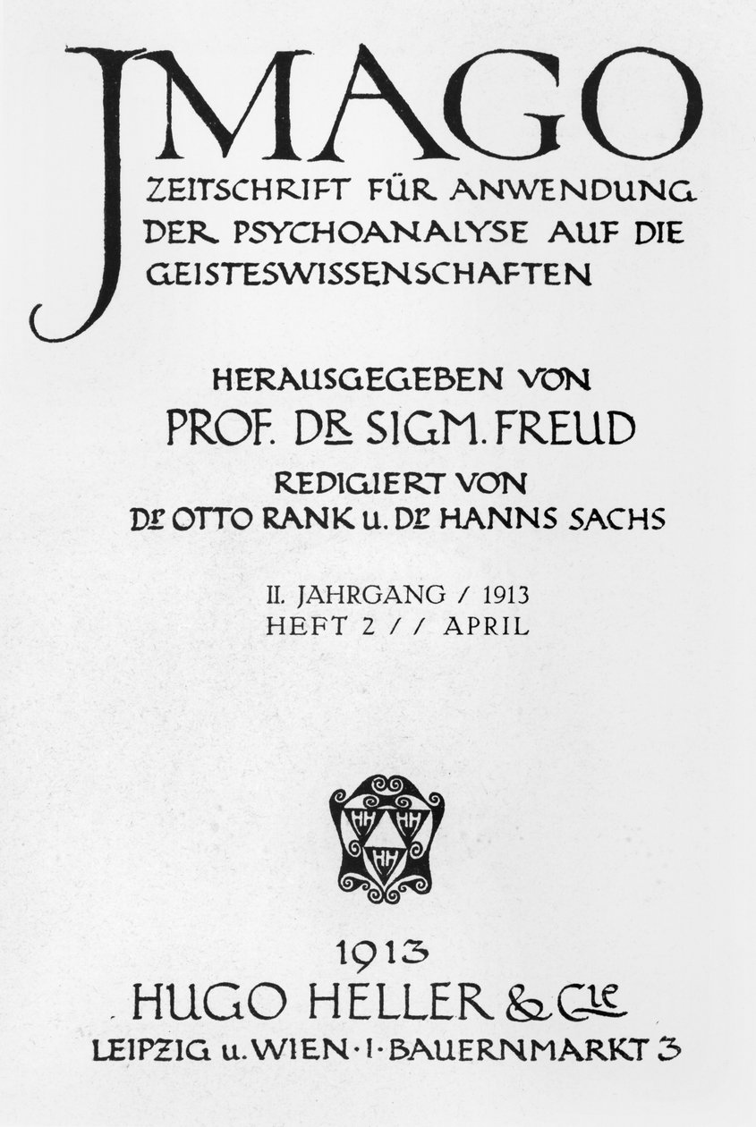 Capa da revista "Imago", publicada por Hugo Heller, Leipzig e Viena, em abril de 1913 de Sigmund Freud